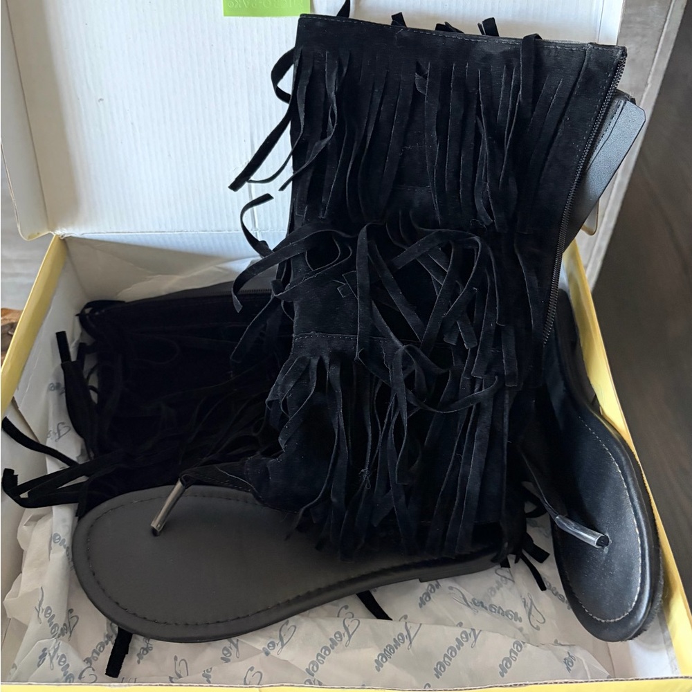 Forever Link Black Fringe Sandals